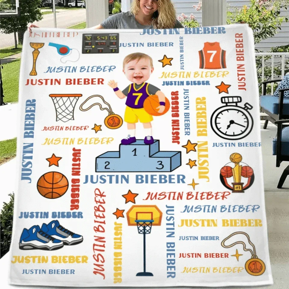 Customised Sports Style Blanket - Personalised Name and Photo Sports Boy Blanket - A Gift For Children,Boy,Sport Lover - Joliny