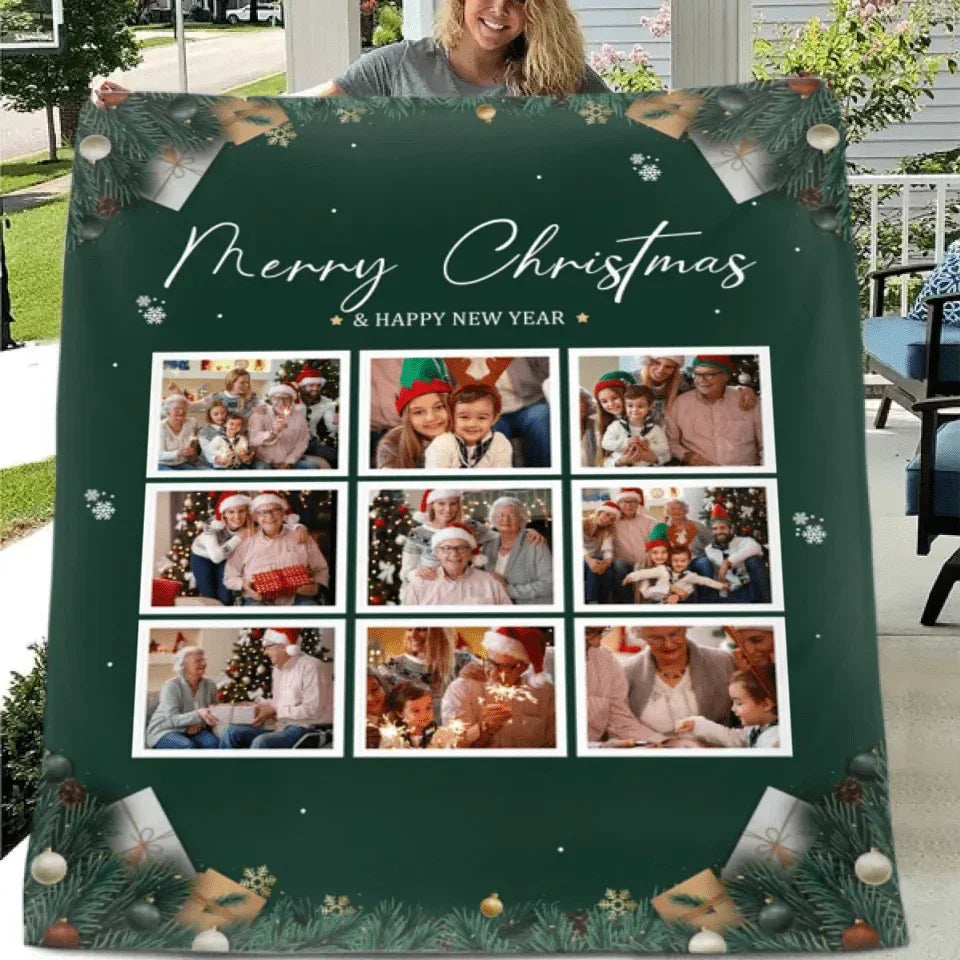 Customizable Christmas Home Blanket with 9 Photos - Christmas Themed Personalized Family Photo Soft Flannel Blanket - Christmas Gift For Family,Party - Joliny
