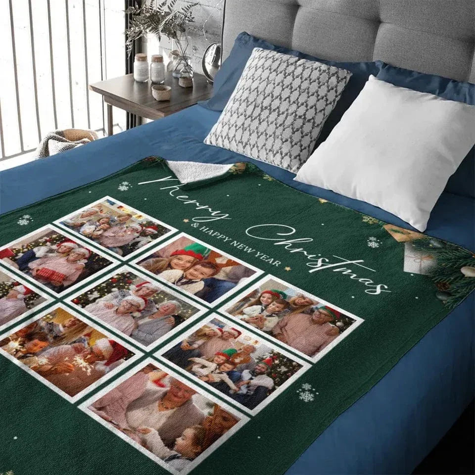 Customizable Christmas Home Blanket with 9 Photos - Christmas Themed Personalized Family Photo Soft Flannel Blanket - Christmas Gift For Family,Party - Joliny
