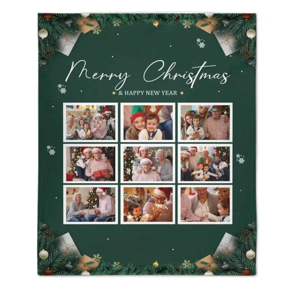 Customizable Christmas Home Blanket with 9 Photos - Christmas Themed Personalized Family Photo Soft Flannel Blanket - Christmas Gift For Family,Party - Joliny