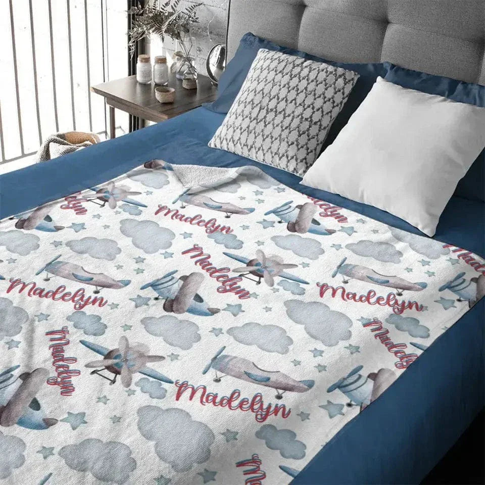 Customized Airplane Blanket With Personalized Name, Gift For Baby - Joliny
