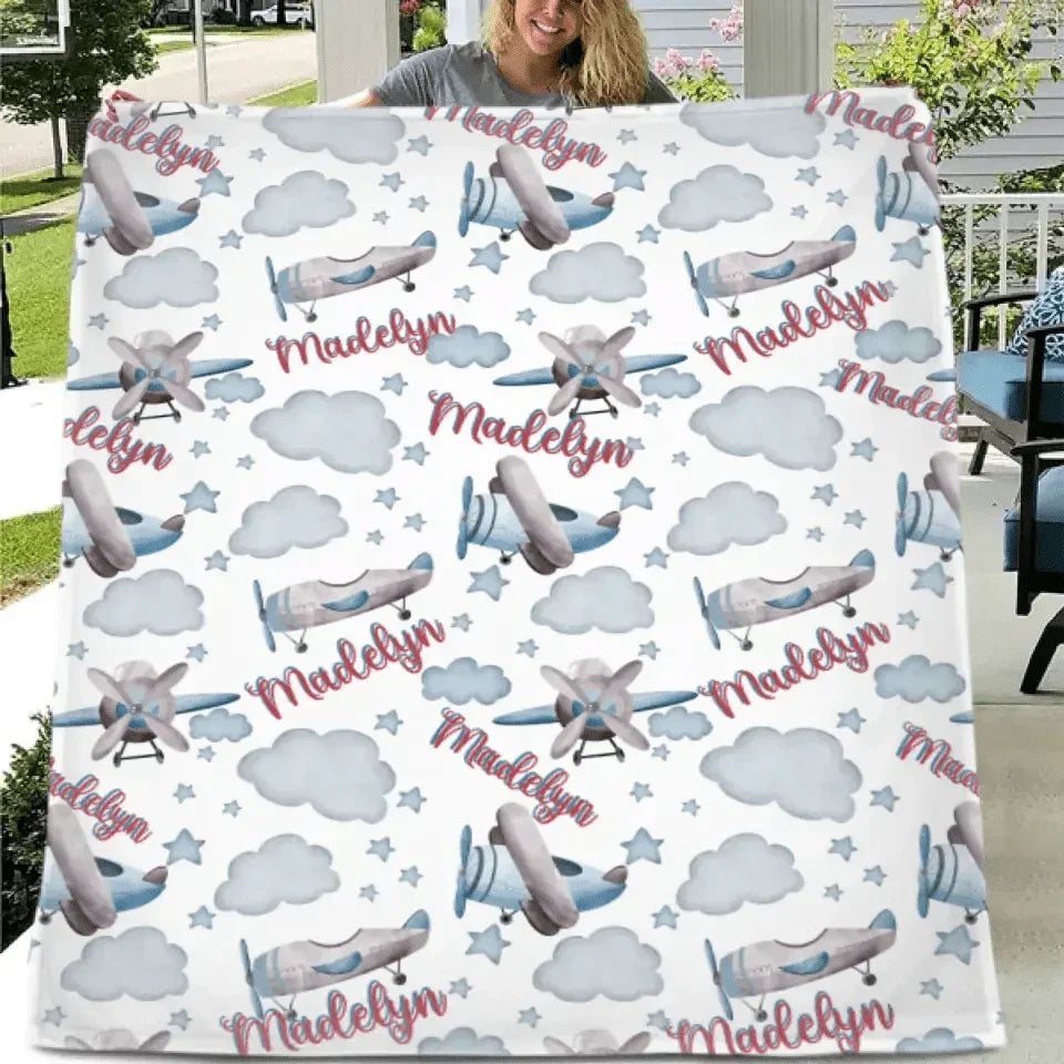 Customized Airplane Blanket With Personalized Name, Gift For Baby - Joliny