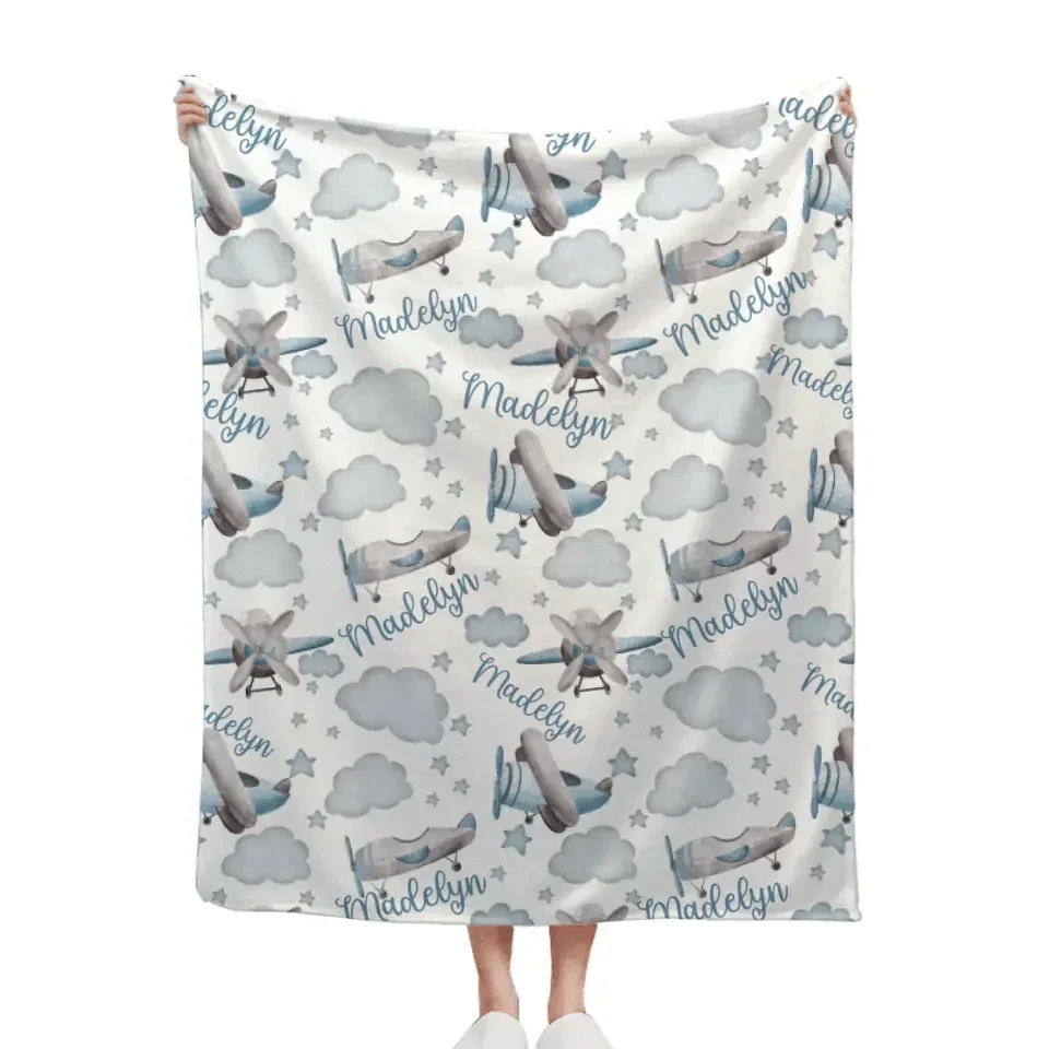 Customized Airplane Blanket With Personalized Name, Gift For Baby - Joliny