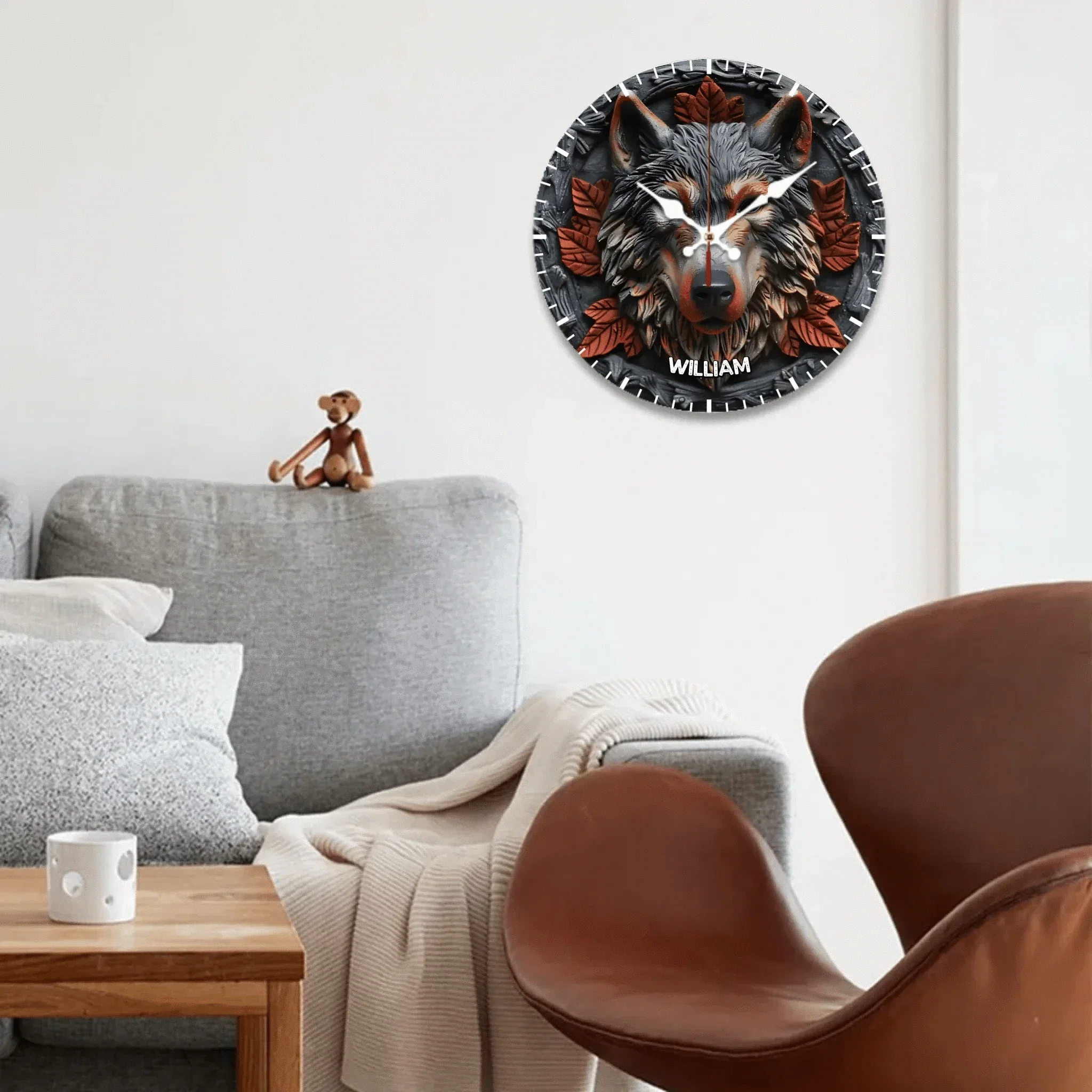 Customized Animal Themed Clock - Personalized Animal and Character Cameo Style Pattern Round Frameless Clock - A Gift For Friend,Family,Roommates,BFF - Joliny