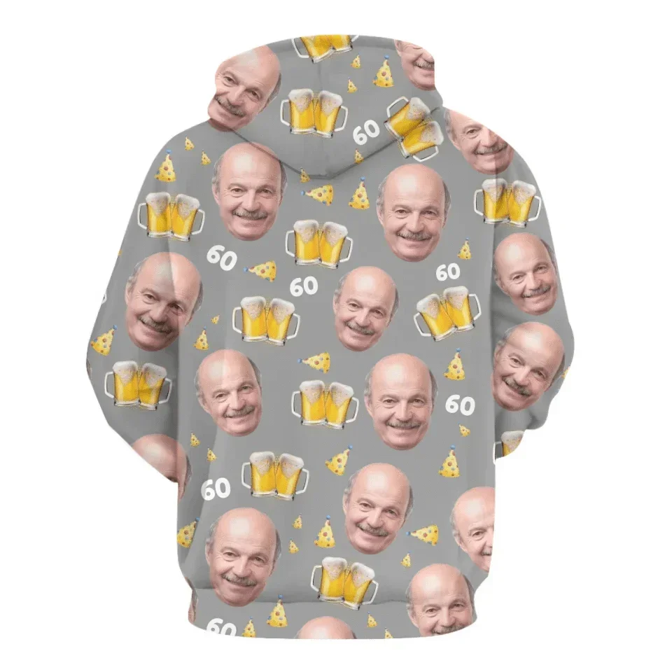 Customized Beer Celebration T-shirt - Beer and Pointy Hat Pattern Personalized Photo Clothes - A Gift For Party Host,Birthday Person,Friends,Colleague - Joliny