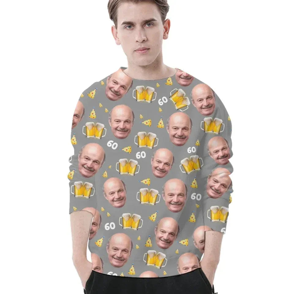 Customized Beer Celebration T-shirt - Beer and Pointy Hat Pattern Personalized Photo Clothes - A Gift For Party Host,Birthday Person,Friends,Colleague - Joliny