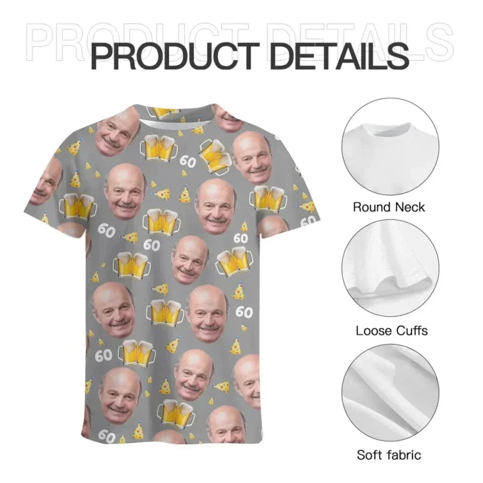 Customized Beer Celebration T-shirt - Beer and Pointy Hat Pattern Personalized Photo Clothes - A Gift For Party Host,Birthday Person,Friends,Colleague - Joliny