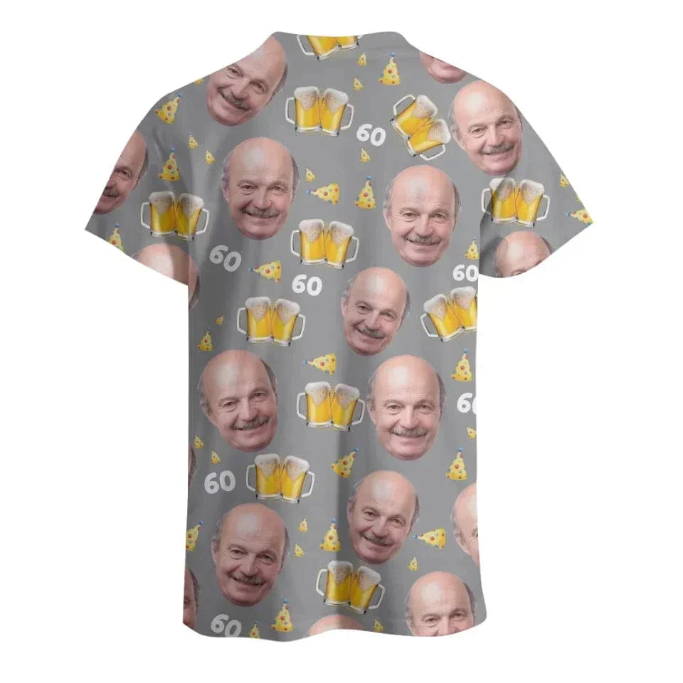 Customized Beer Celebration T-shirt - Beer and Pointy Hat Pattern Personalized Photo Clothes - A Gift For Party Host,Birthday Person,Friends,Colleague - Joliny