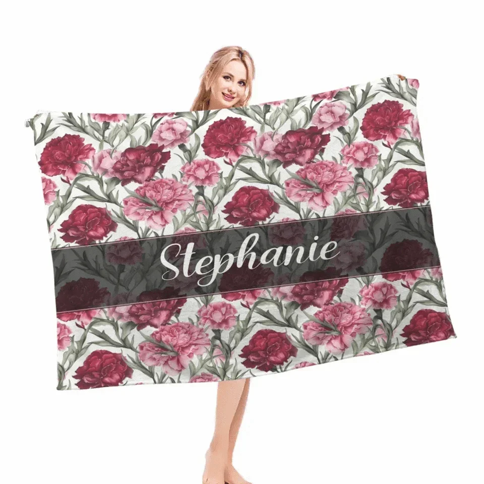 Customized Birthday Flower Blanket - Personalized Name and Floral Flannel Soft Blanket - A Gift For Friend,Ladies - Joliny