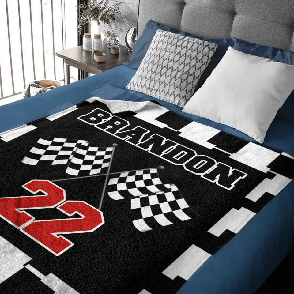 Customized Black and White Chevron Blanket - Personalized Name and Number Black and White Flag Pattern Blanket - A Gift For Friend,Colleagues - Joliny