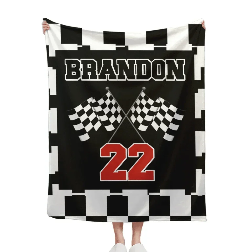 Customized Black and White Chevron Blanket - Personalized Name and Number Black and White Flag Pattern Blanket - A Gift For Friend,Colleagues - Joliny