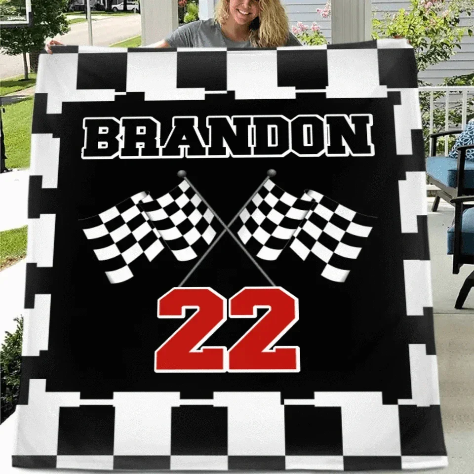 Customized Black and White Chevron Blanket - Personalized Name and Number Black and White Flag Pattern Blanket - A Gift For Friend,Colleagues - Joliny