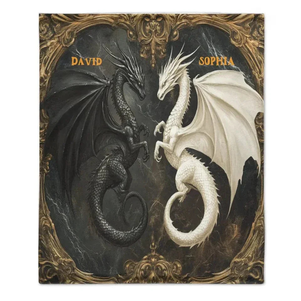 Customized Black and White Dinosaur Blanket - Personalized Name Dark Flannel Blanket - A Gift For Dinosaur Lovers - Joliny