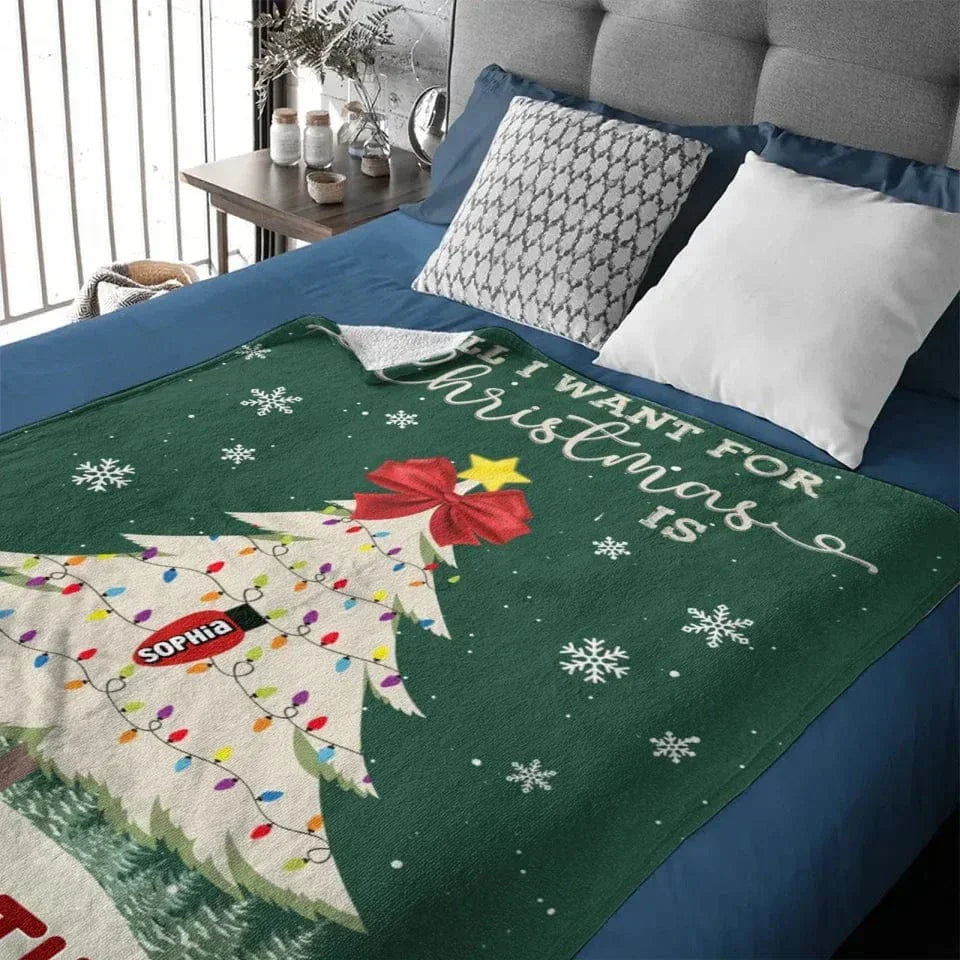 Customized Blanket For Christmas - Personalized Text And Grandchildren's Names Christmas Tree Warm and Soft Flannel Blanket - Christmas Gifts For Grandma - Joliny