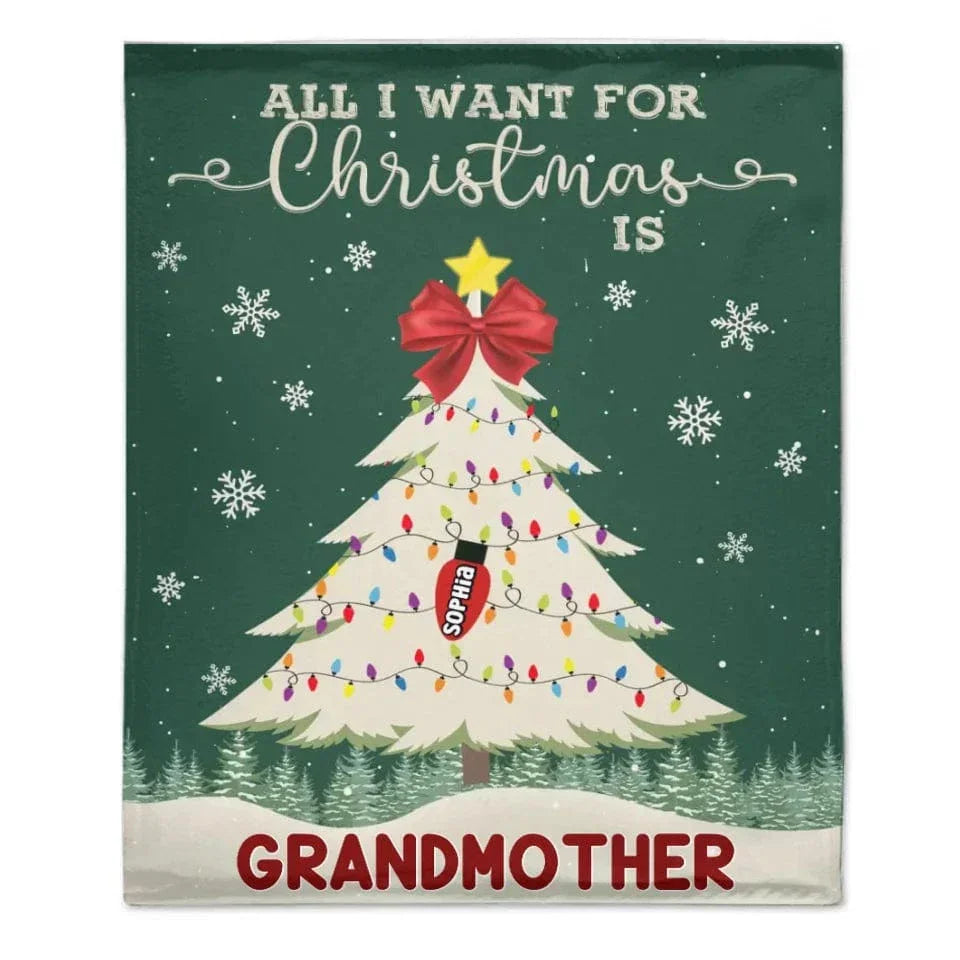 Customized Blanket For Christmas - Personalized Text And Grandchildren's Names Christmas Tree Warm and Soft Flannel Blanket - Christmas Gifts For Grandma - Joliny