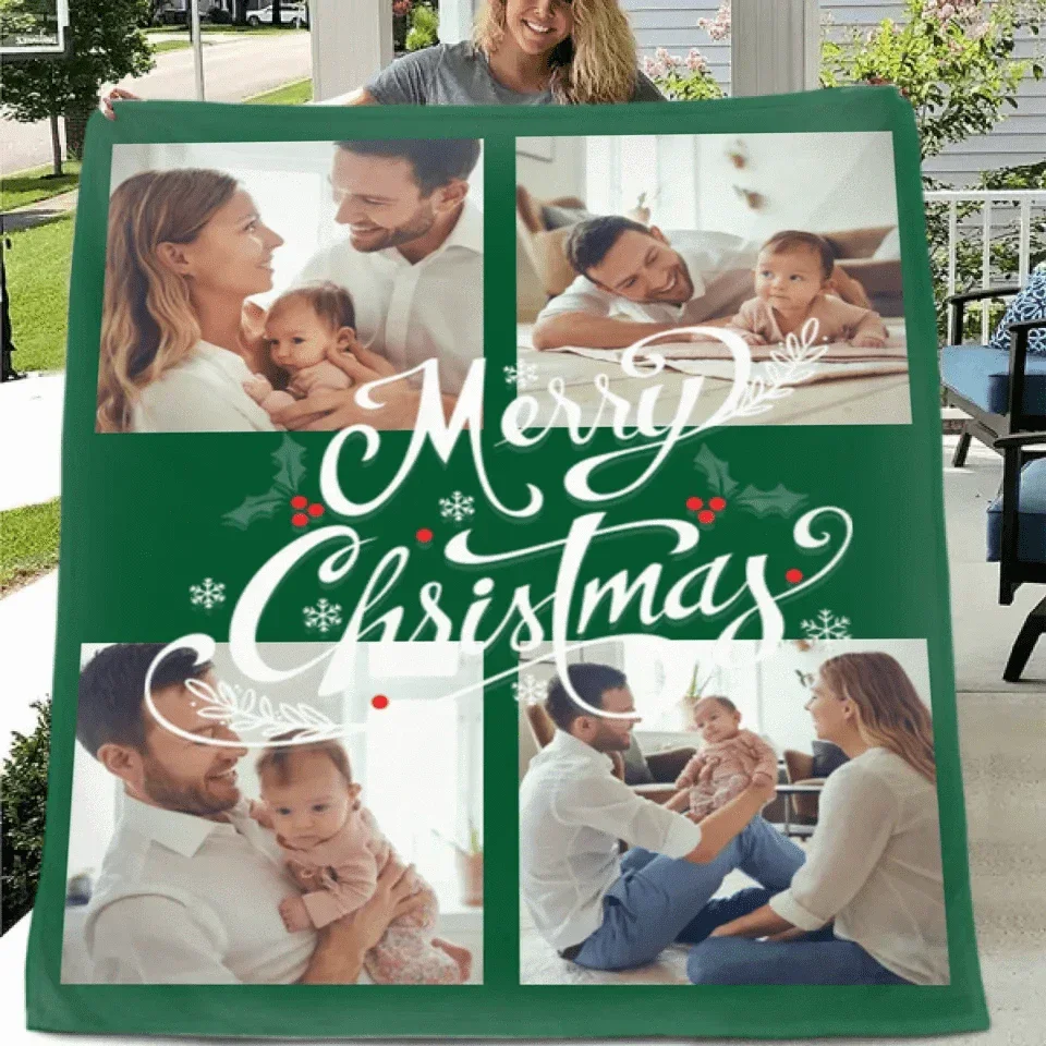 Customized Blanket for Family Photos - Christmas Home Decor Personalized 4 Photos Soft Blanket - Christmas Gift For Family - Joliny