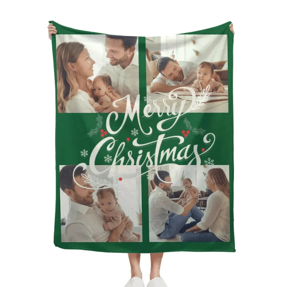 Customized Blanket for Family Photos - Christmas Home Decor Personalized 4 Photos Soft Blanket - Christmas Gift For Family - Joliny