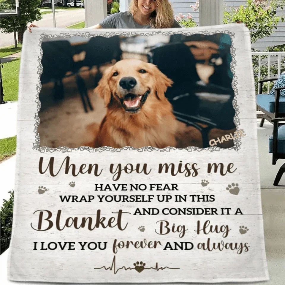 Custom Photo A Big Hug From Me - Memorial Personalized Custom Blanket - Sympathy Gift For Pet Owners, Pet Lovers - Joliny