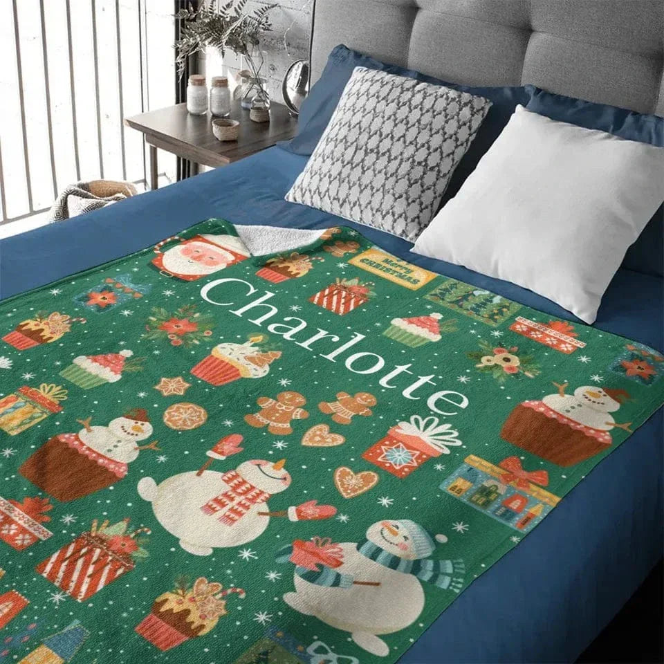 Customized Blanket with Christmas Theme Pattern - Personalized Name Christmas Green Soft Flannel Blanket - Christmas Gift For Family,Child - Joliny