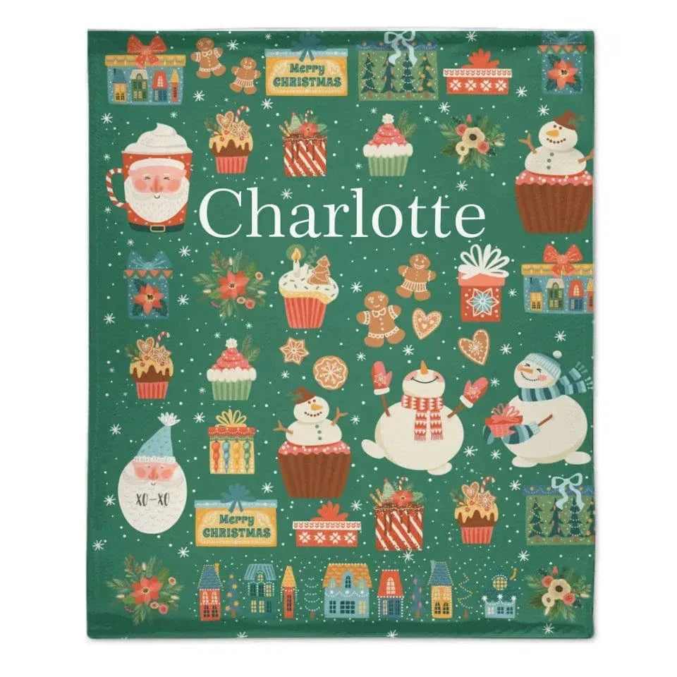 Customized Blanket with Christmas Theme Pattern - Personalized Name Christmas Green Soft Flannel Blanket - Christmas Gift For Family,Child - Joliny