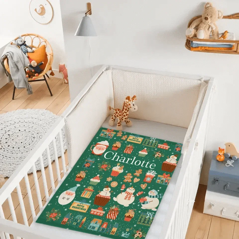 Customized Blanket with Christmas Theme Pattern - Personalized Name Christmas Green Soft Flannel Blanket - Christmas Gift For Family,Child - Joliny