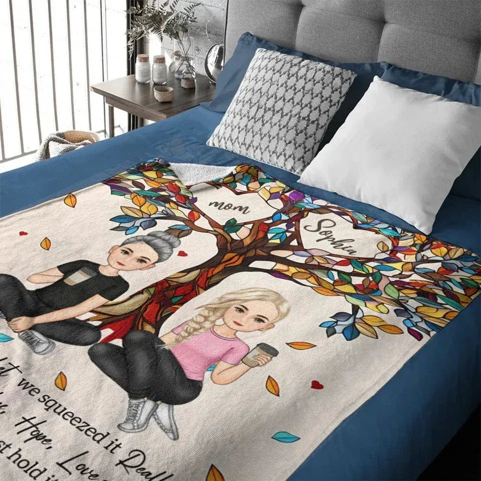 Customized Blankets for Moms and Kids - Personalized Character Cartoon Image and Name Love Tree Blanket - A Gift For Friend,Mom,Children - Joliny