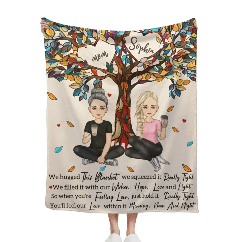 Customized Blankets for Moms and Kids - Personalized Character Cartoon Image and Name Love Tree Blanket - A Gift For Friend,Mom,Children - Joliny