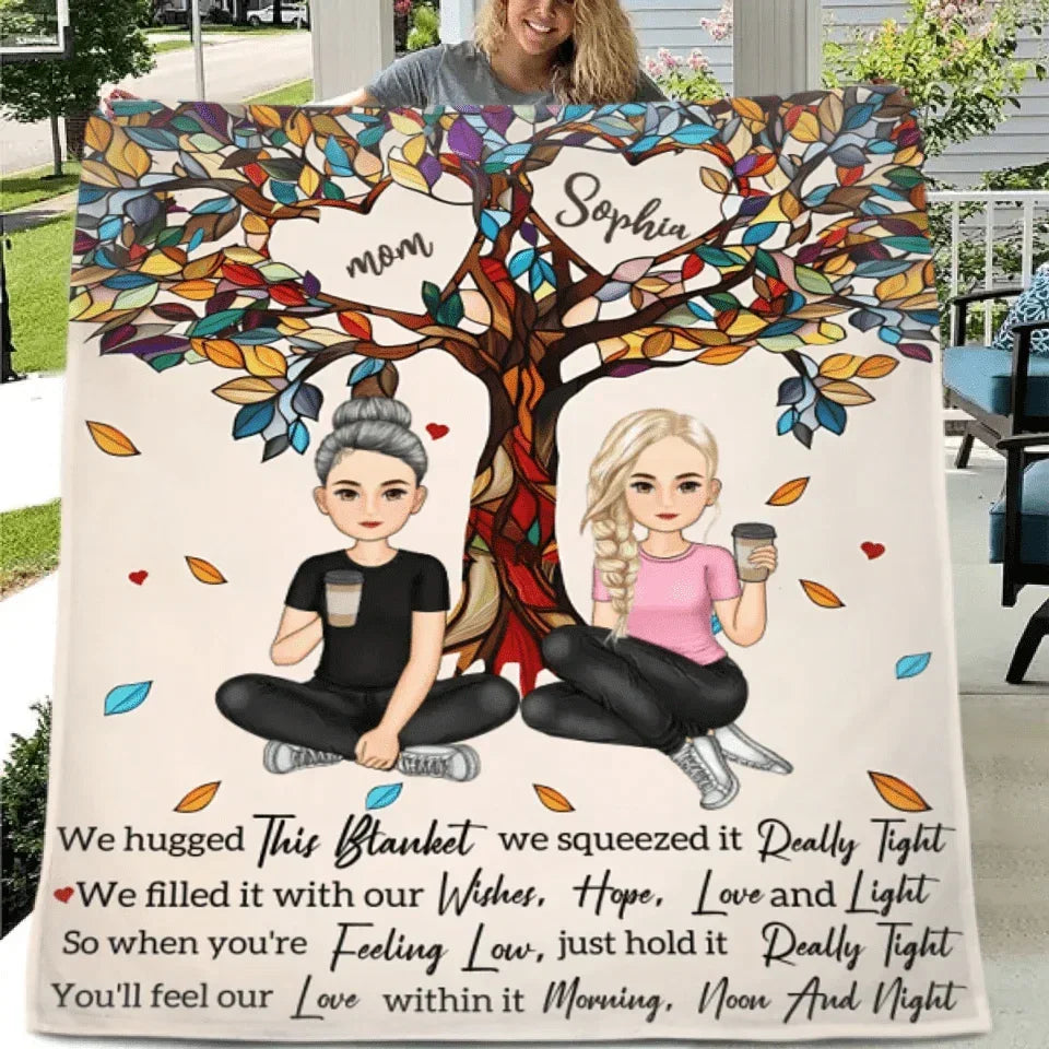 Customized Blankets for Moms and Kids - Personalized Character Cartoon Image and Name Love Tree Blanket - A Gift For Friend,Mom,Children - Joliny