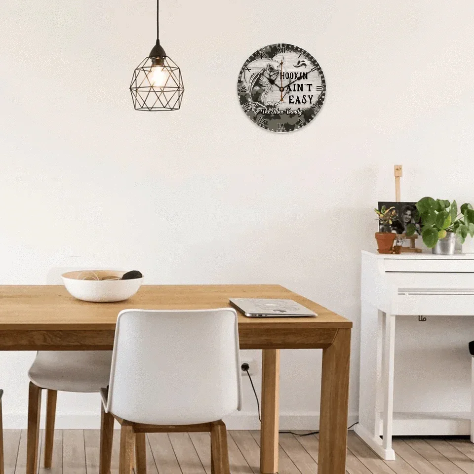 Customized Camping Themed Wall Clocks - Personalized Text Fishing Pattern Camo Style Wall Clock - A Gift For Family,Friend,Camping Enthusiasts,Angler - Joliny