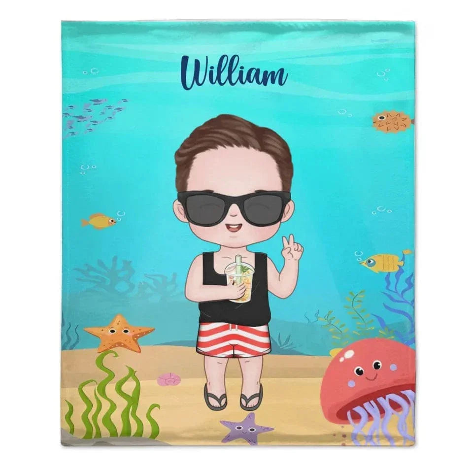 Customized Cartoon Character Blanket - Personalized Cartoon Character Image and Name Ocean Themed Blanket - A Gift For Children,Friend,BFF,Family - Joliny