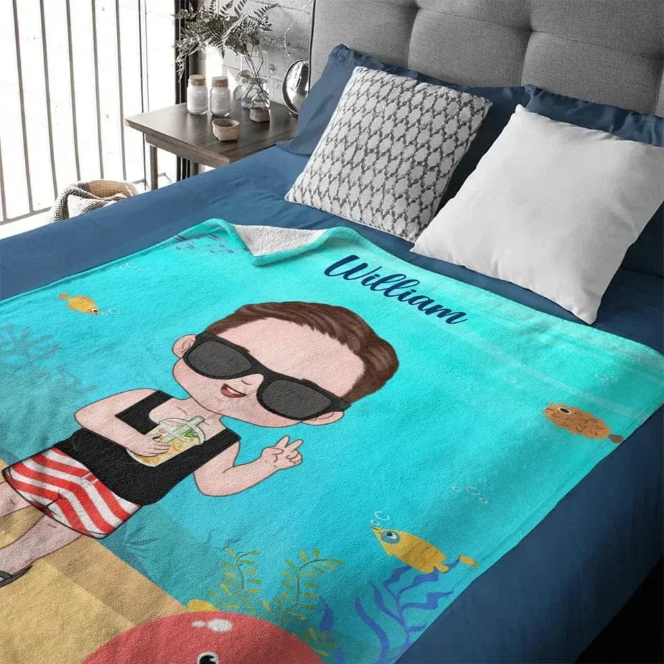 Customized Cartoon Character Blanket - Personalized Cartoon Character Image and Name Ocean Themed Blanket - A Gift For Children,Friend,BFF,Family - Joliny