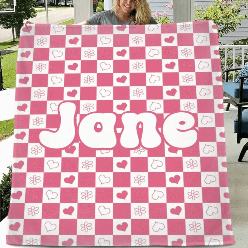 Customized Checkerboard Plaid Blanket - Personalized Name Multicolor Plaid Blanket - A Gift For Children,Baby,Friend - Joliny