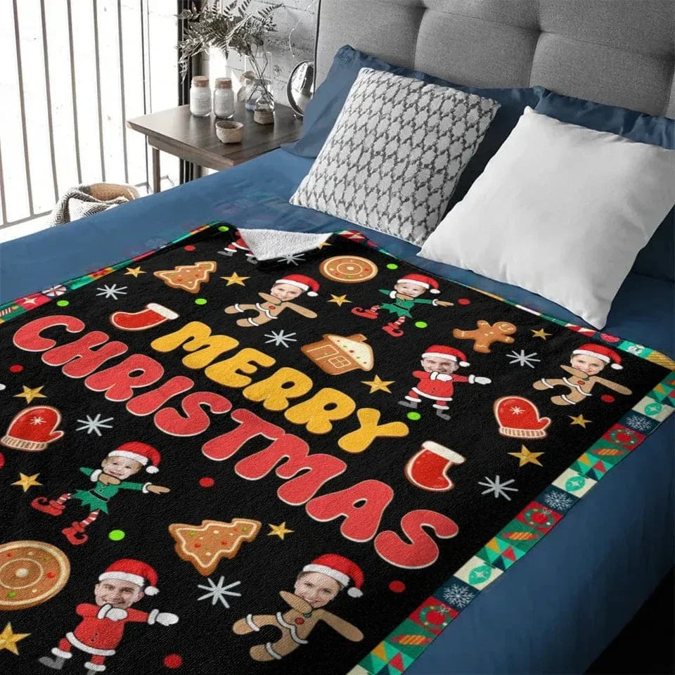 Customized Christmas Blanket with Photos of Family Members - Funny Christmas Blanket Personalized People Photo Cos Cartoon Characters - Christmas Gift For Family - Joliny