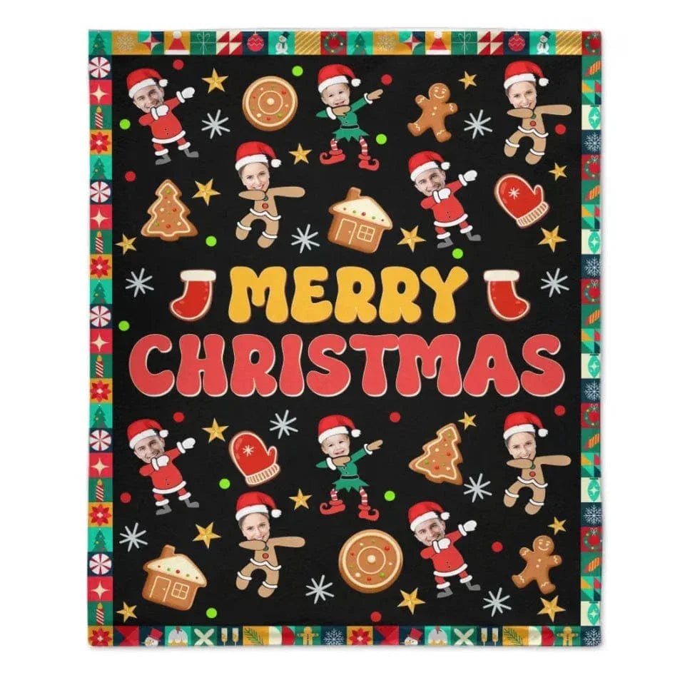 Customized Christmas Blanket with Photos of Family Members - Funny Christmas Blanket Personalized People Photo Cos Cartoon Characters - Christmas Gift For Family - Joliny