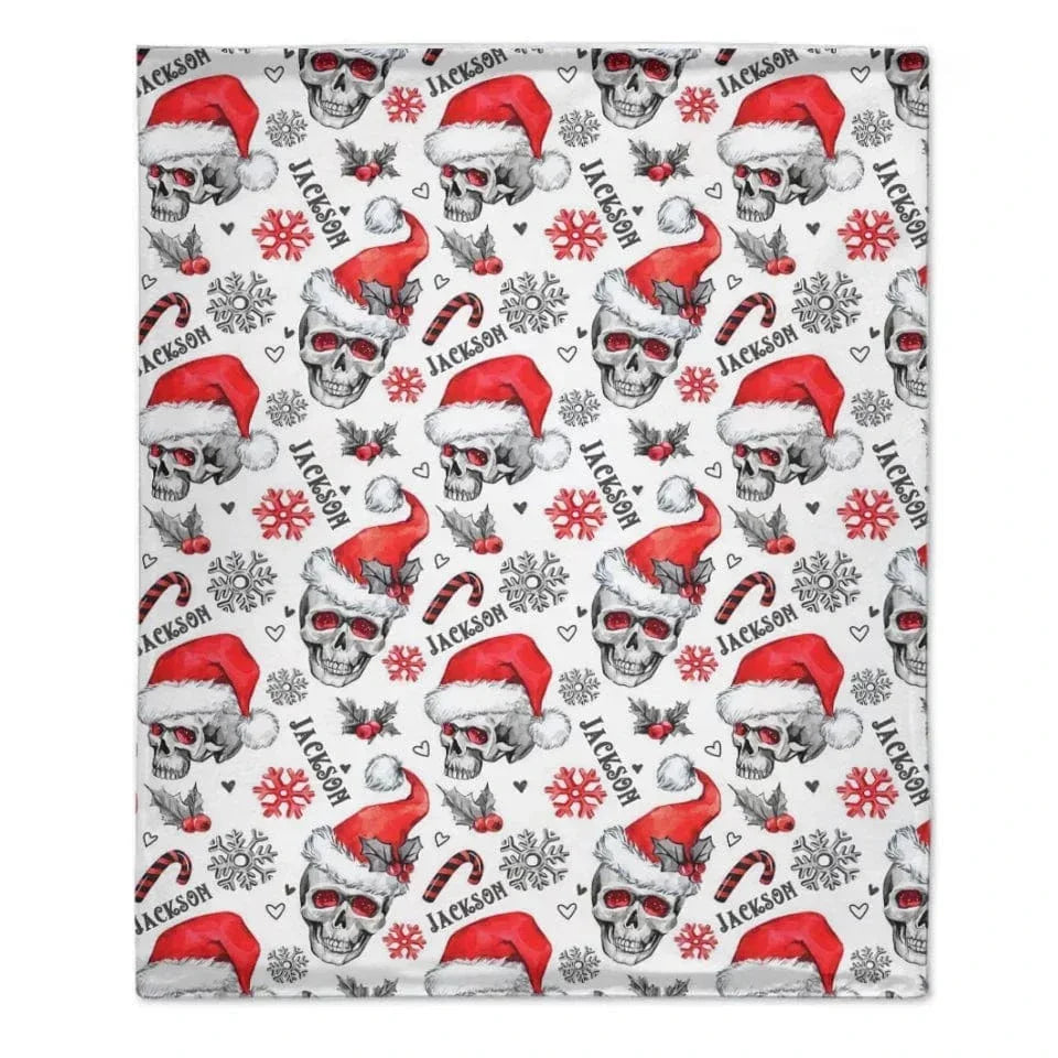 Customized Christmas Blankets - Personalized Name Skull Flannel Blanket with Christmas - A Gift For Yourself,Family,Friend,Colleagues - Joliny