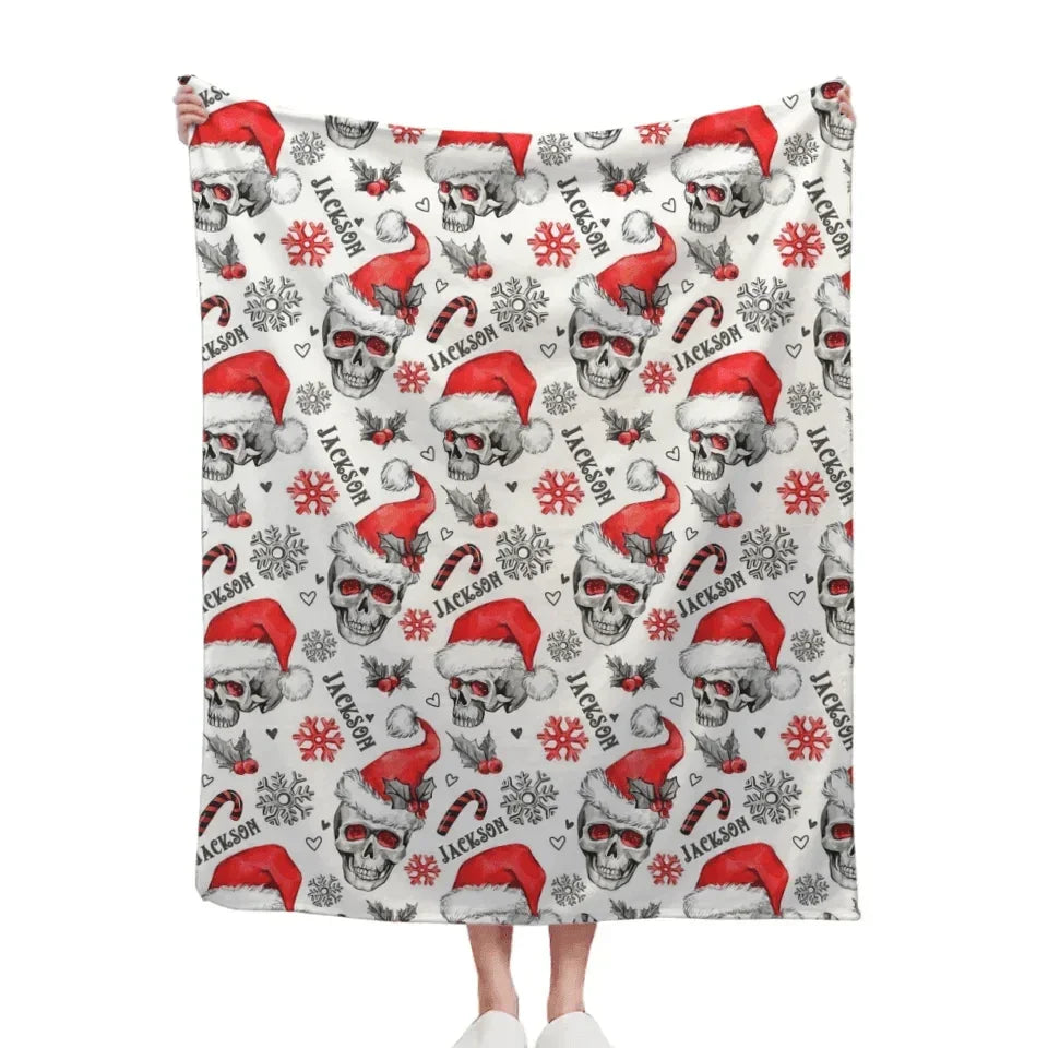 Customized Christmas Blankets - Personalized Name Skull Flannel Blanket with Christmas - A Gift For Yourself,Family,Friend,Colleagues - Joliny