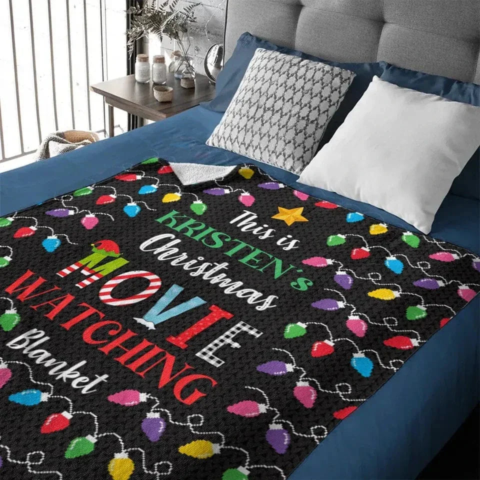 Customized Christmas Movie Viewing Blankets - Multi-colored Soft Blanket With Personalized Name - A Gift For Yourself,Friend,Family - Joliny