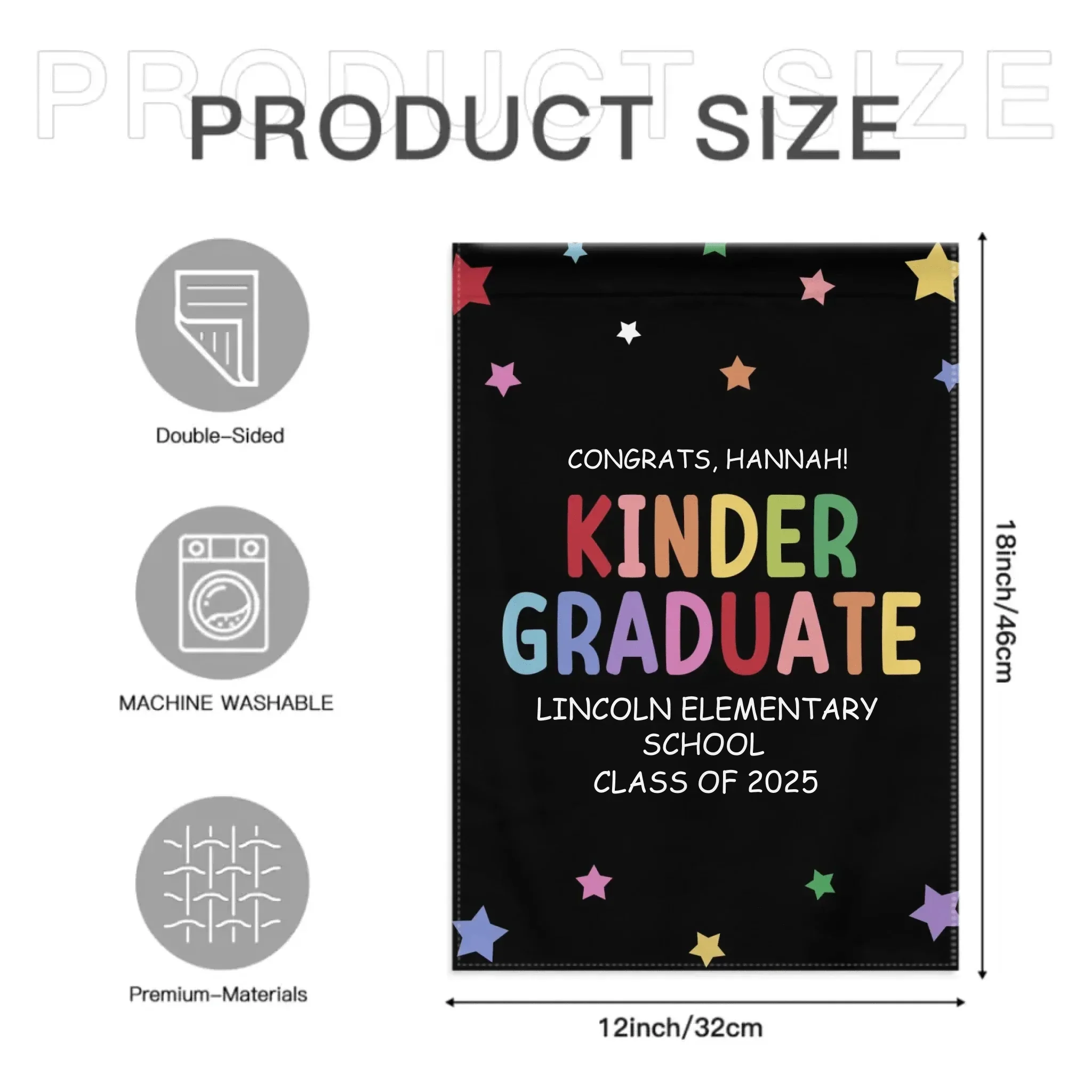Customized Commencement Season Celebration Flag - Colorful Star Flags with Personalized Names, School Names and Years - Gifts For Family,Graduate,Grandchildren - Joliny