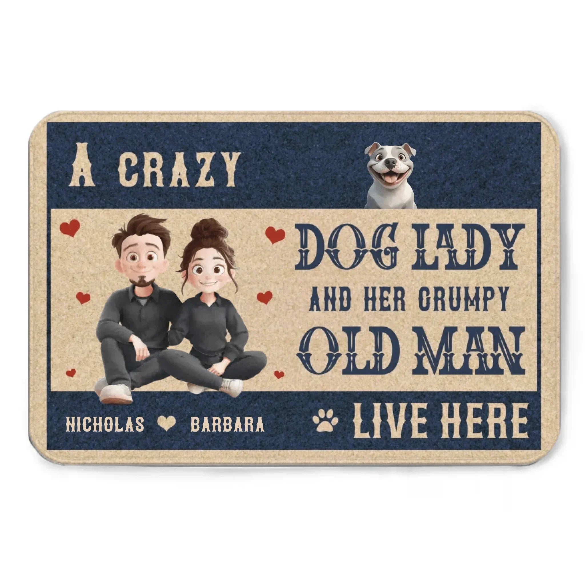 Customized Couple and Dog Floor Mats - Stylish and Trendy Doormat with Personalized Character Images,Names and Dog Breeds - Funny Gifts For Dog Owners,Dog Lovers,Family - Joliny