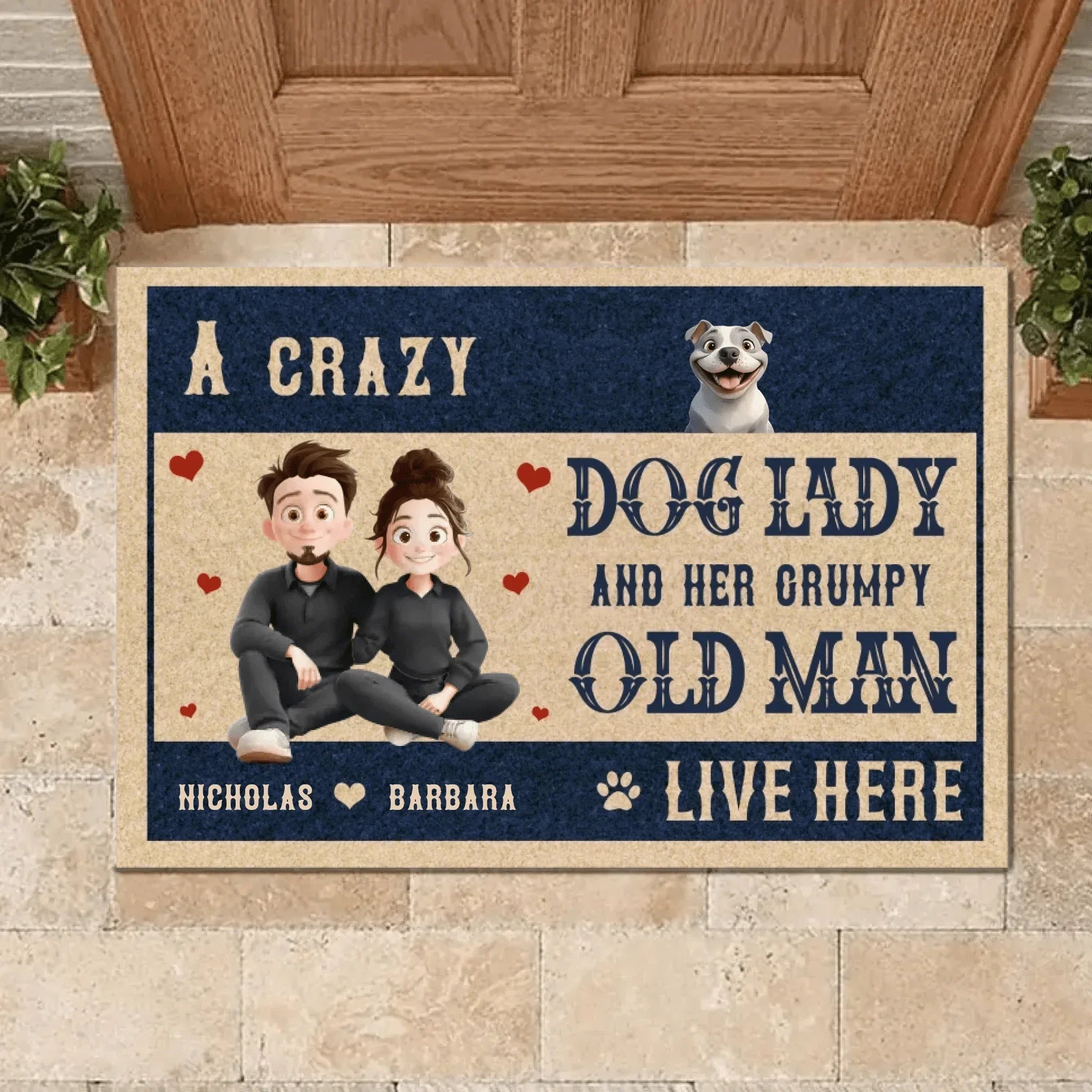 Customized Couple and Dog Floor Mats - Stylish and Trendy Doormat with Personalized Character Images,Names and Dog Breeds - Funny Gifts For Dog Owners,Dog Lovers,Family - Joliny
