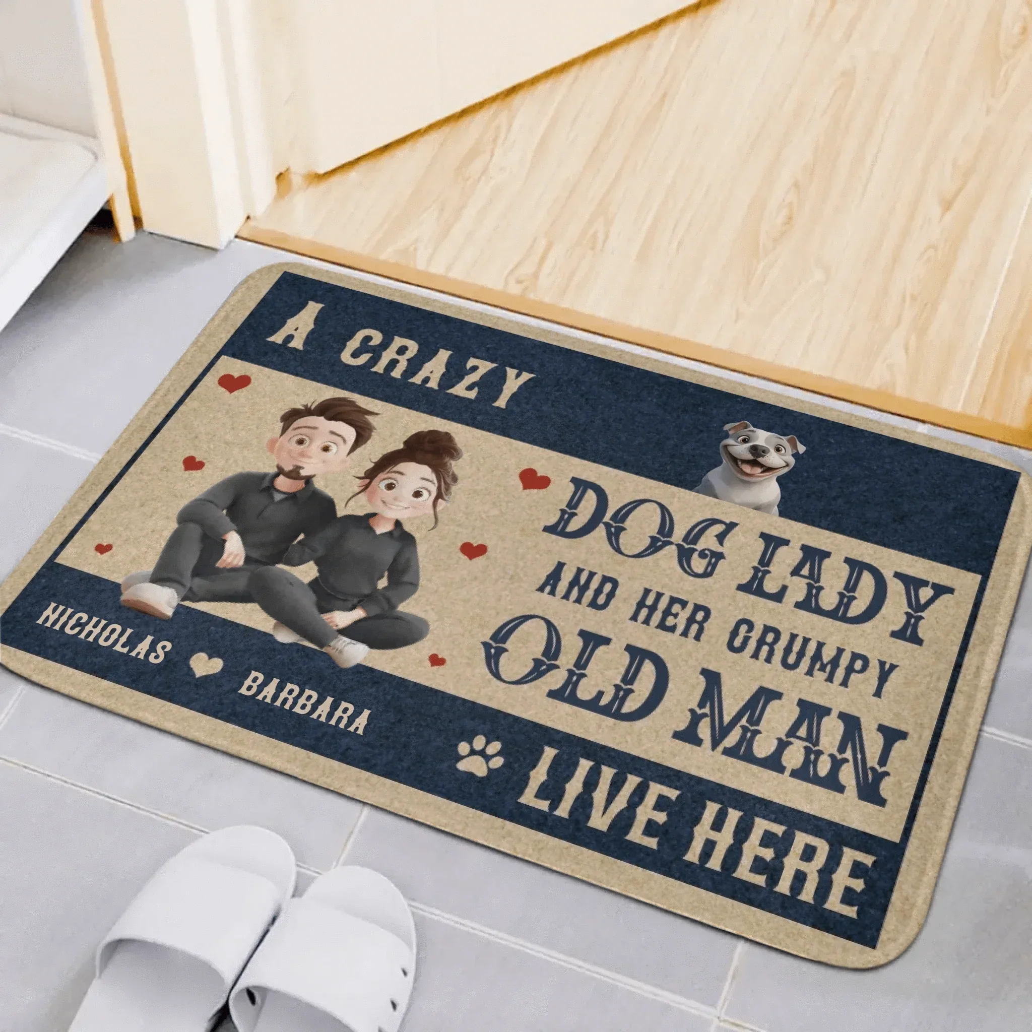 Customized Couple and Dog Floor Mats - Stylish and Trendy Doormat with Personalized Character Images,Names and Dog Breeds - Funny Gifts For Dog Owners,Dog Lovers,Family - Joliny