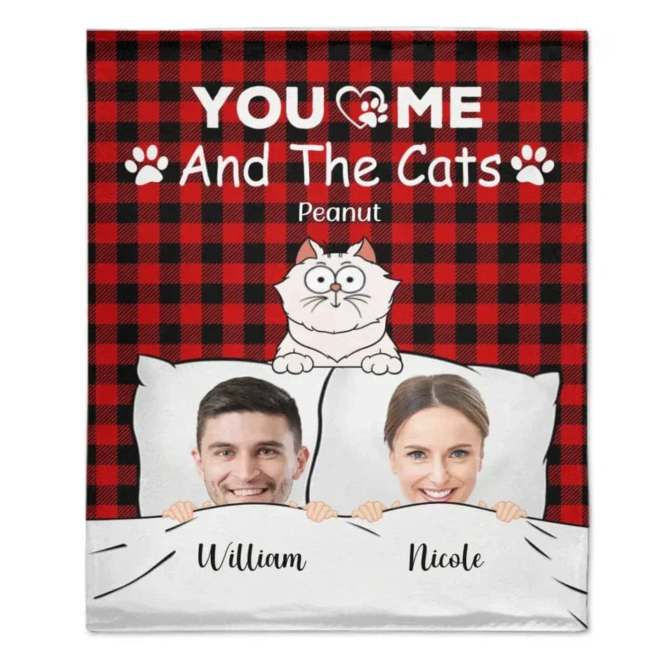 Customized Couple Photo Blanket - Personalized Couple's Photo, Name and Cat Cartoon Blanket - A Gift for Couples,Wife, Husband - Joliny