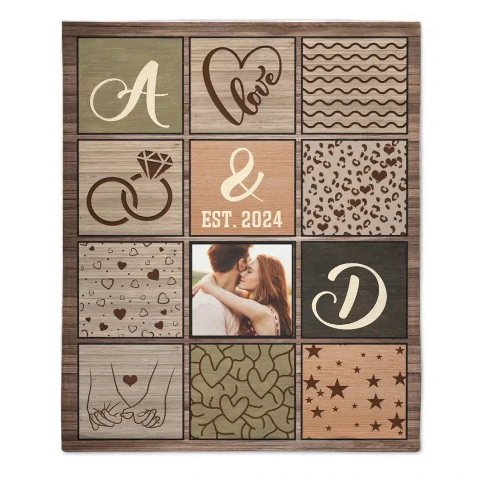 Customized Couple Photo Blanket - Personalized Initials, Date And Photo Flannel keepsake Blanket - A Gift for Couples,Wife, Husband - Joliny