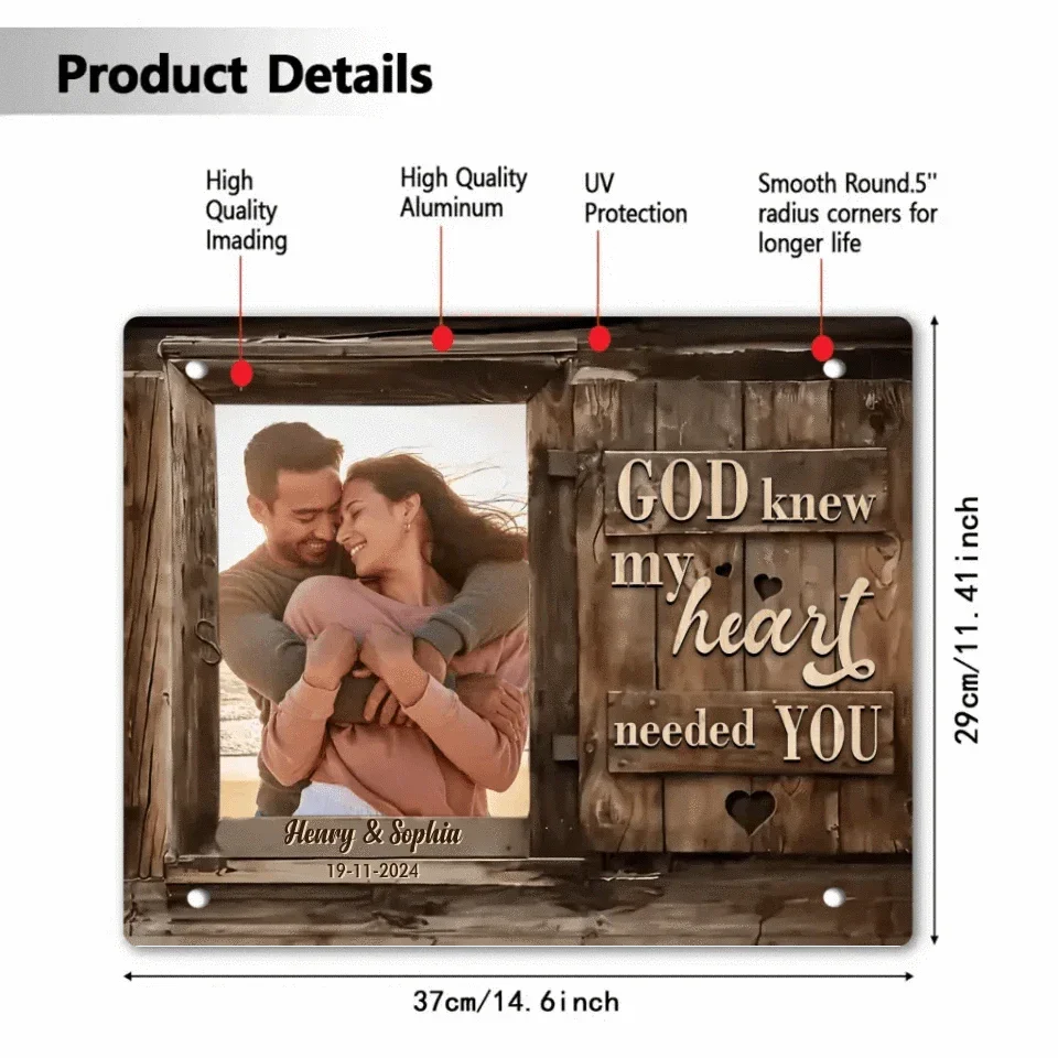 Customized Couple Photo Wall Art - Personalized Photo, Date and Name Art Couple Photo Tin Painting - A Gifts For Husband,Wife,Family - Joliny