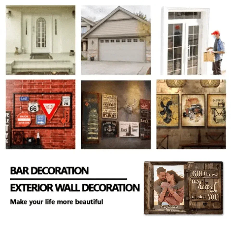 Customized Couple Photo Wall Art - Personalized Photo, Date and Name Art Couple Photo Tin Painting - A Gifts For Husband,Wife,Family - Joliny