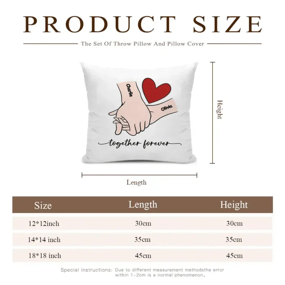 Customized Couple Pillow - Holding Hands Love Pattern Pillowcase with Personalized Name and Theme Text - A Gift For Boyfriend,Girlfriend,Husband,Wife - Joliny