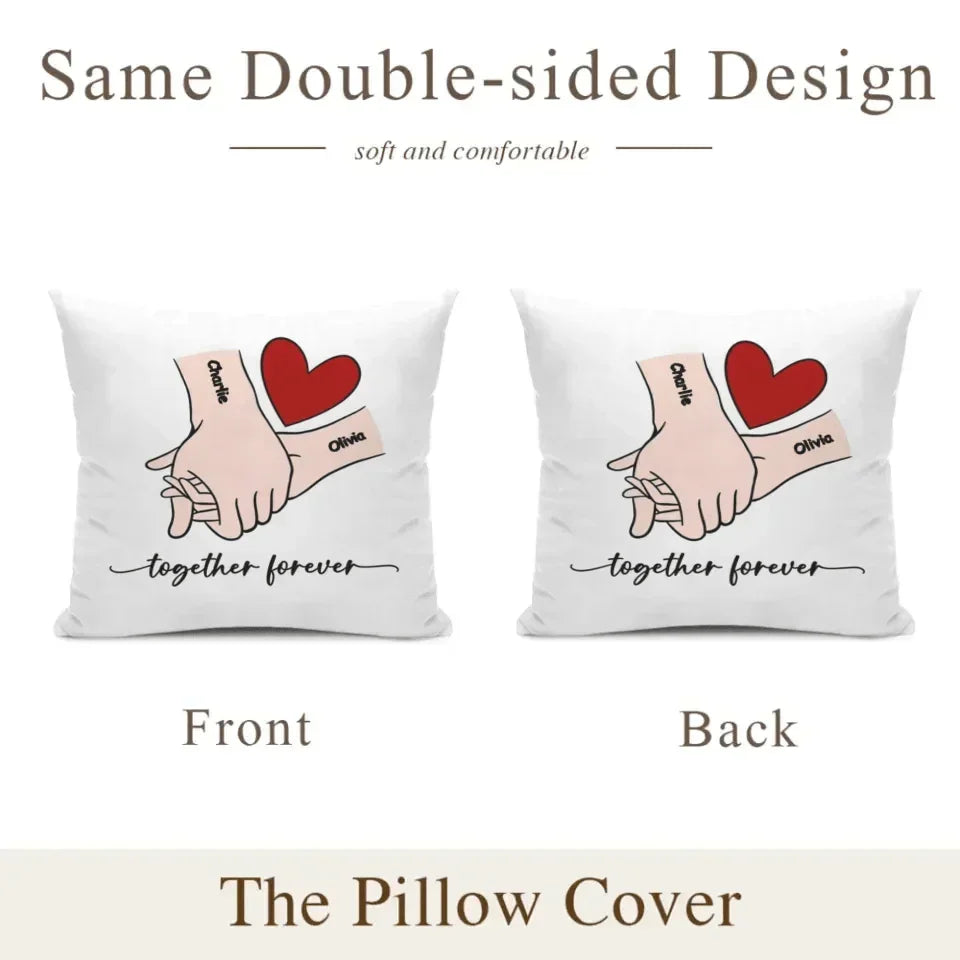 Customized Couple Pillow - Holding Hands Love Pattern Pillowcase with Personalized Name and Theme Text - A Gift For Boyfriend,Girlfriend,Husband,Wife - Joliny