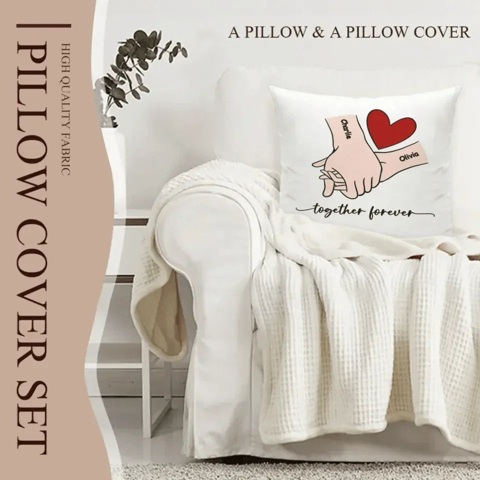 Customized Couple Pillow - Holding Hands Love Pattern Pillowcase with Personalized Name and Theme Text - A Gift For Boyfriend,Girlfriend,Husband,Wife - Joliny