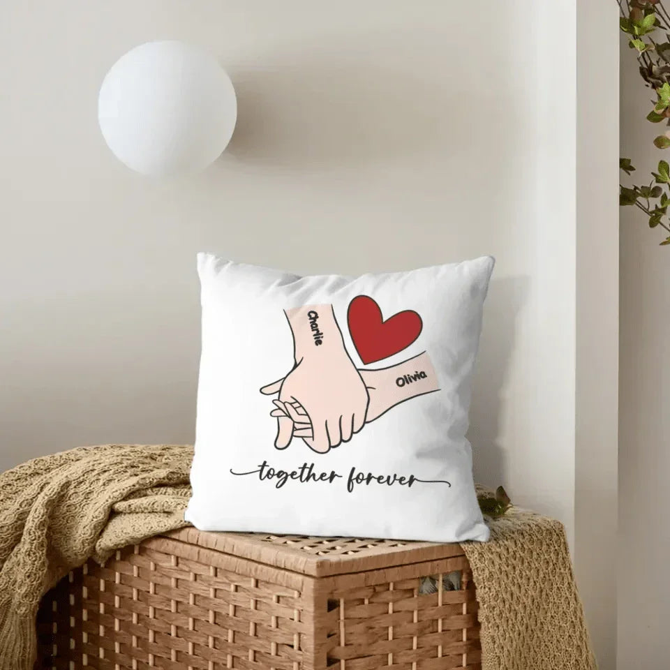 Customized Couple Pillow - Holding Hands Love Pattern Pillowcase with Personalized Name and Theme Text - A Gift For Boyfriend,Girlfriend,Husband,Wife - Joliny