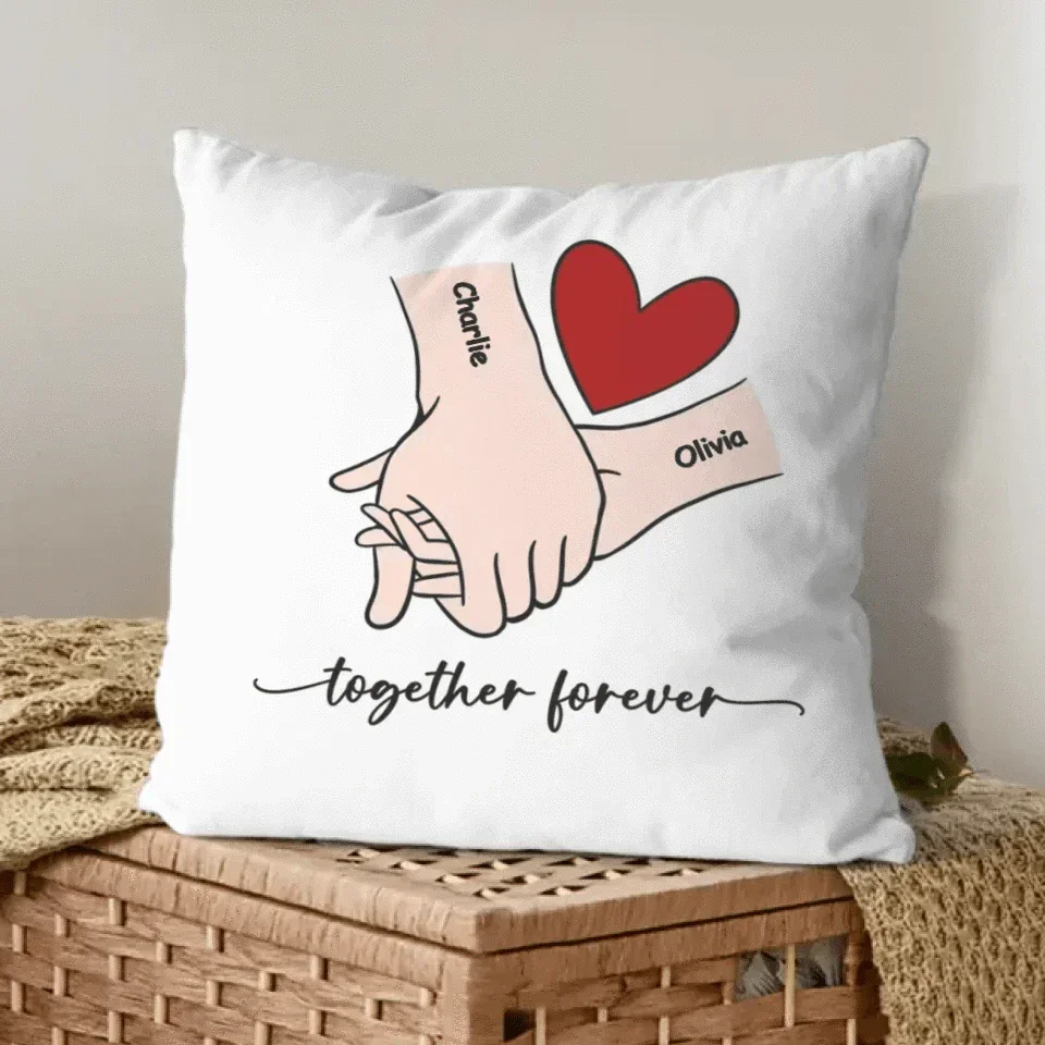 Customized Couple Pillow - Holding Hands Love Pattern Pillowcase with Personalized Name and Theme Text - A Gift For Boyfriend,Girlfriend,Husband,Wife - Joliny